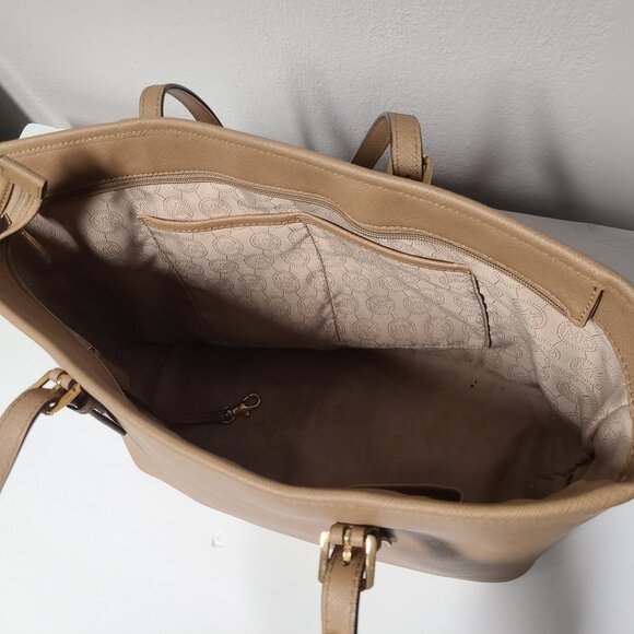 Michael Kors Large Jet Set Saffiano Leather Tote Handbag Purse Brown Top Zip - Picture 7 of 9